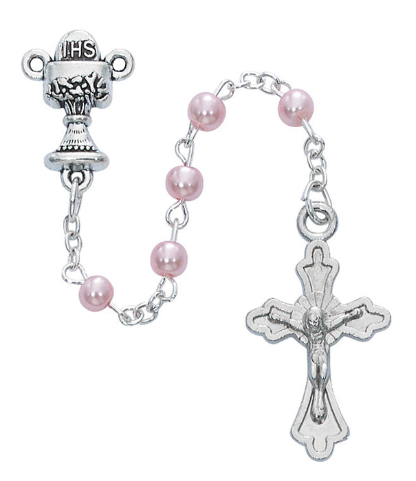 First Communion Pink Pearl Rosary