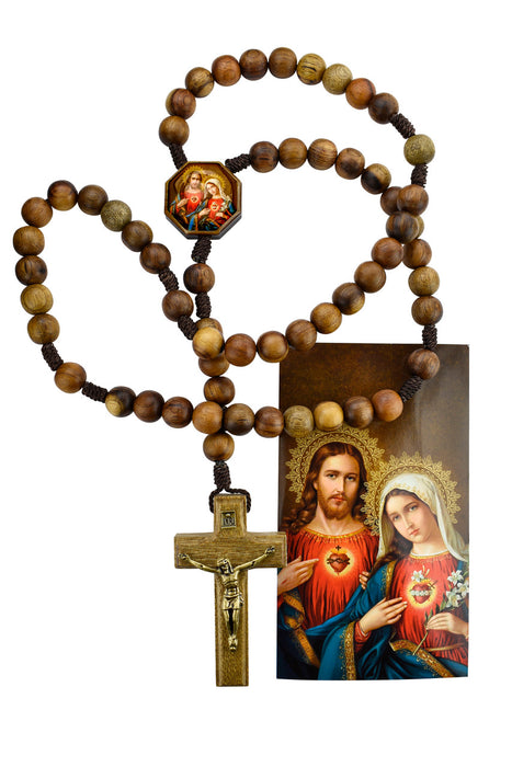 10 mm Wood Immaculate/Sacred Heart Rosary