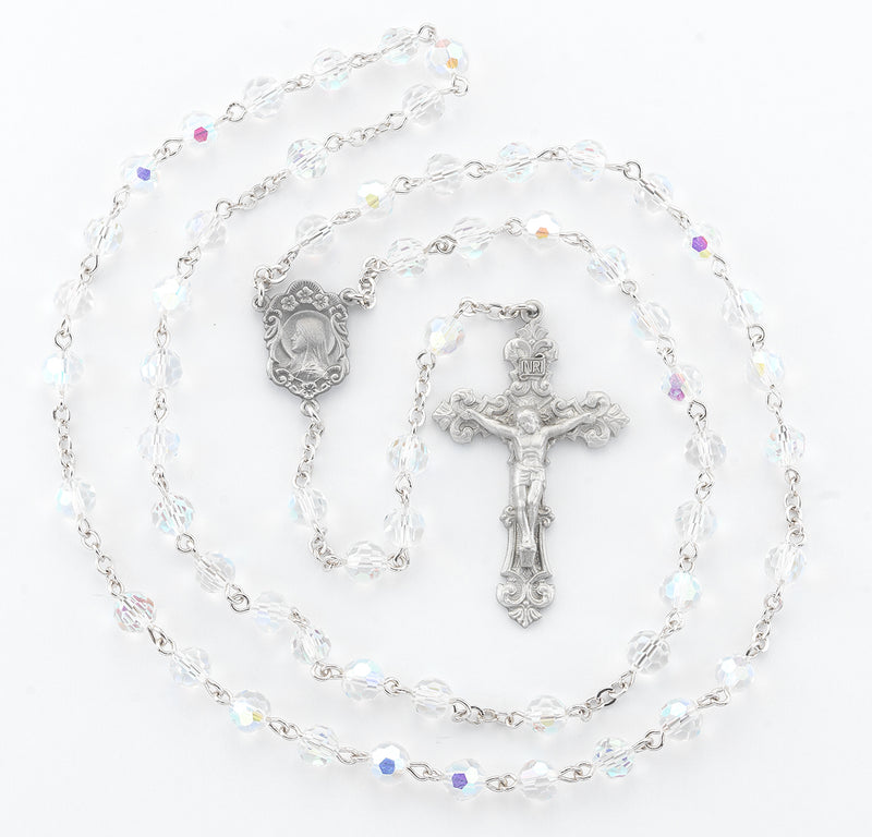 Tin Cut Crystal Aurora Borealis Bead Rosary