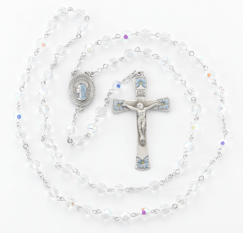 New England Crystal Pewter Blue Rosary