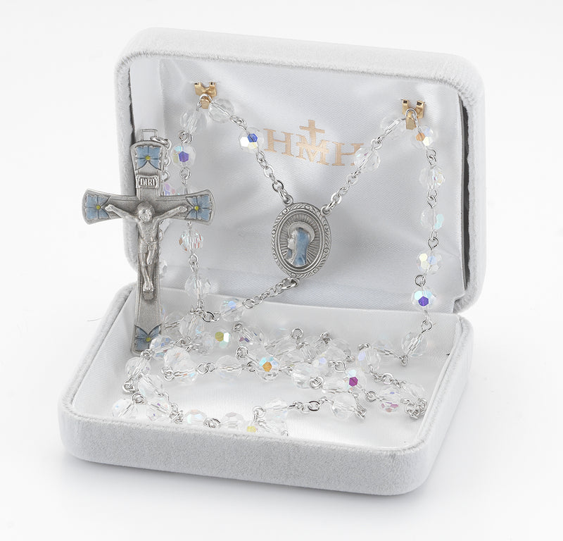New England Crystal Pewter Blue Rosary