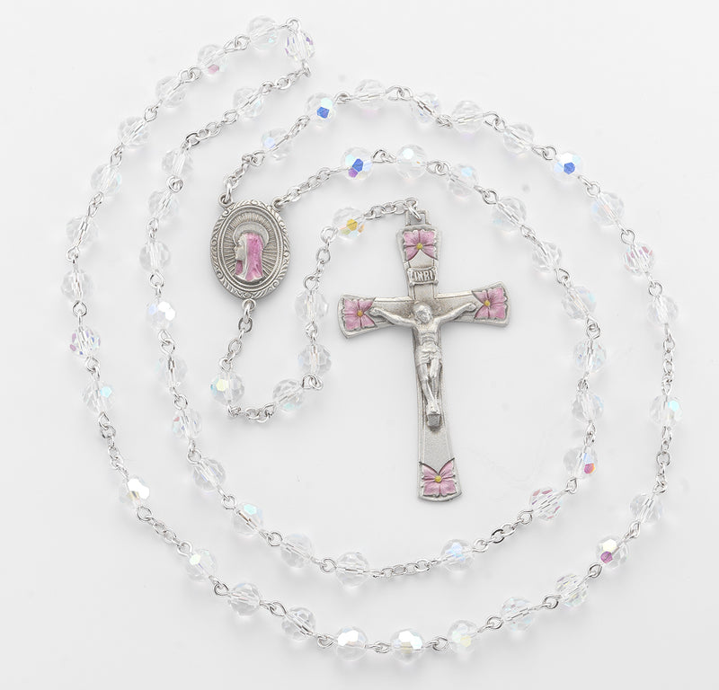 New England Crystal Pewter Pink Rosary
