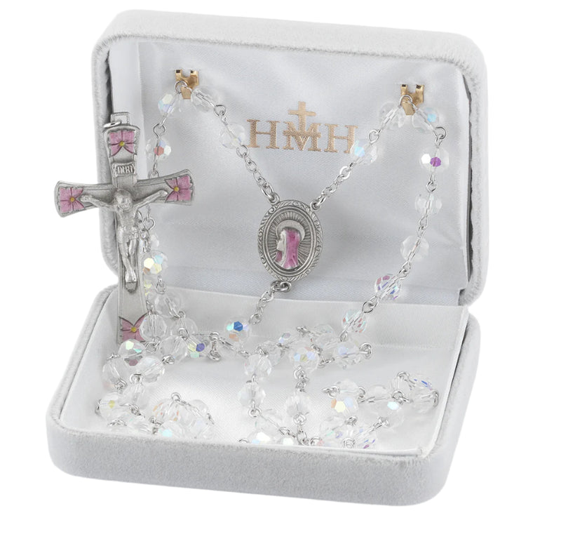 New England Crystal Pewter Pink Rosary