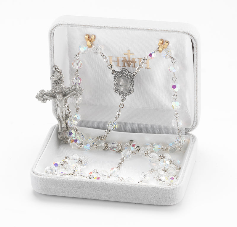 Tin Cut Crystal Aurora Borealis Bead Rosary