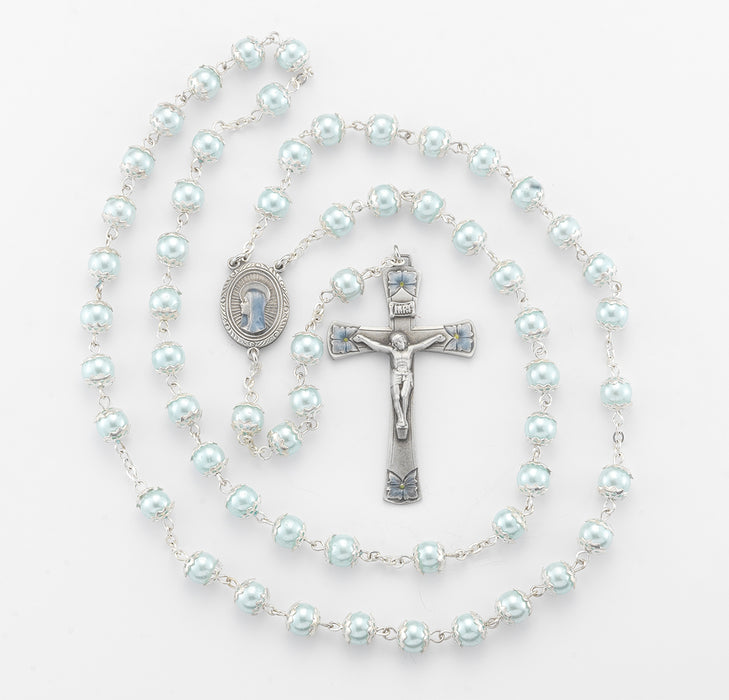 8mm Round Blue Glass New England Rosary