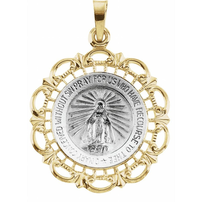 14K White & Yellow Gold Round Miraculous Medal