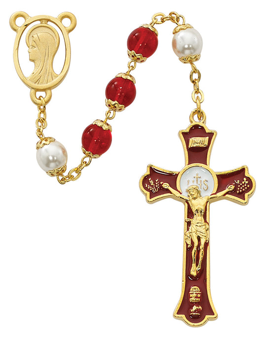 Red Rosary with Holy Mass Crucifix