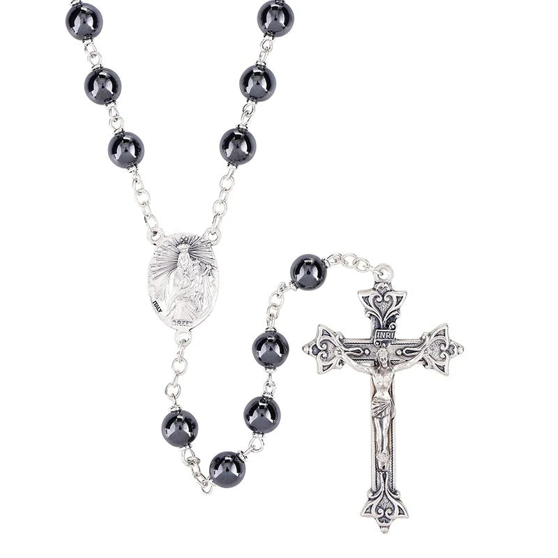 Italian Handcrafted  Sacred Heart Hematite Rosary