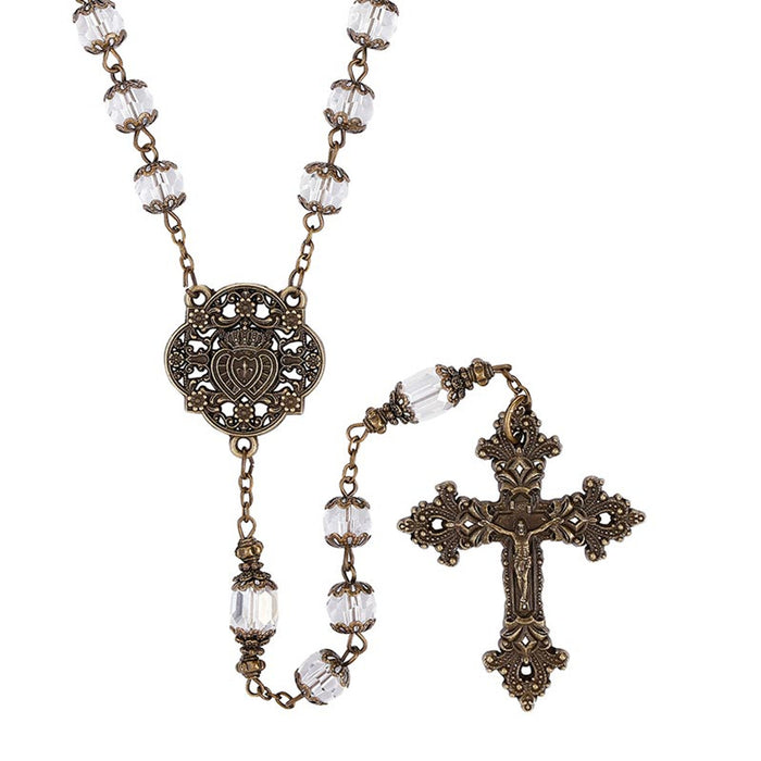 Creed Vintage Twin Hearts Rosary - Crystal