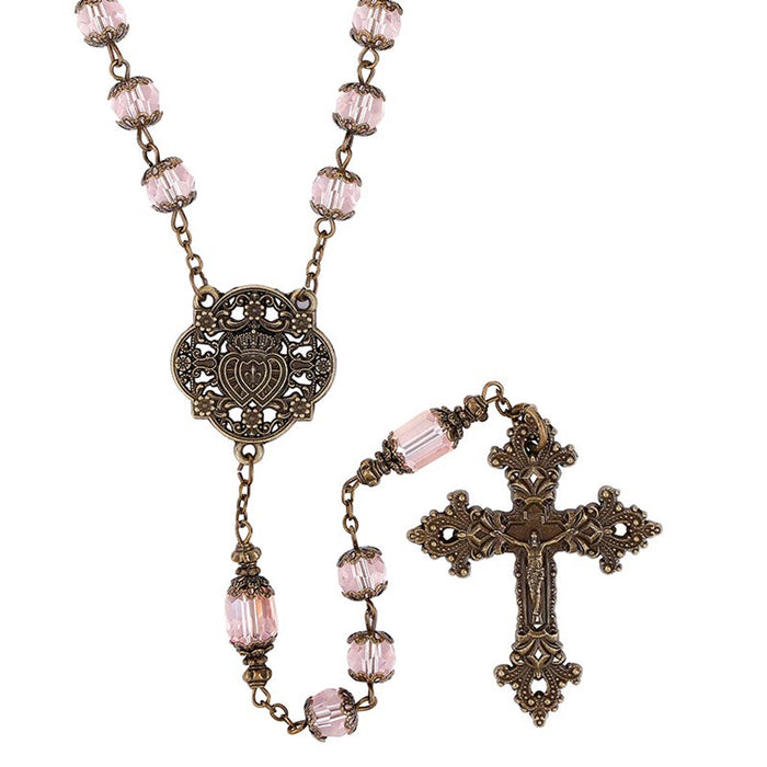 Creed Vintage Twin Hearts Rosary - Pink