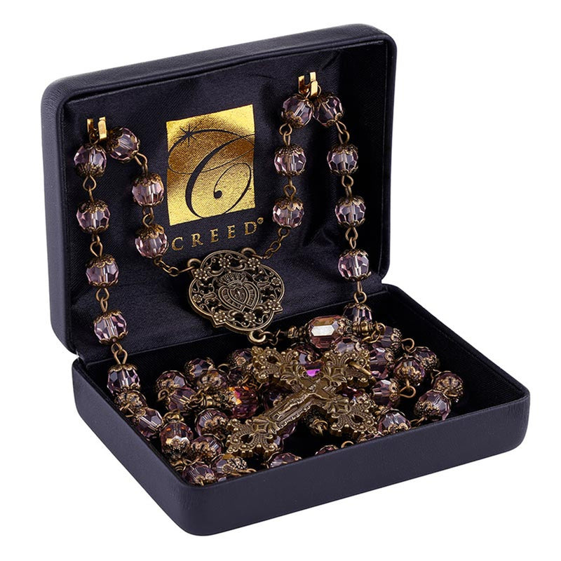 Creed Vintage Twin Hearts Rosary - Pink