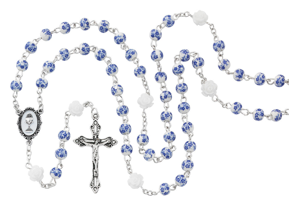 6mm Blue First Communion Rosary with Ceramic Beads
