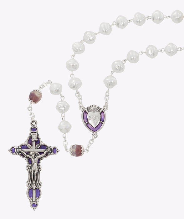 8mm pearl Rosary  with capped amethyst Beads