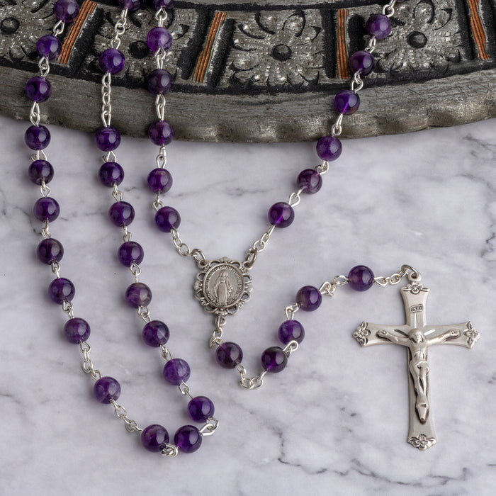 Sterling Silver Genuine Amethyst Rosary