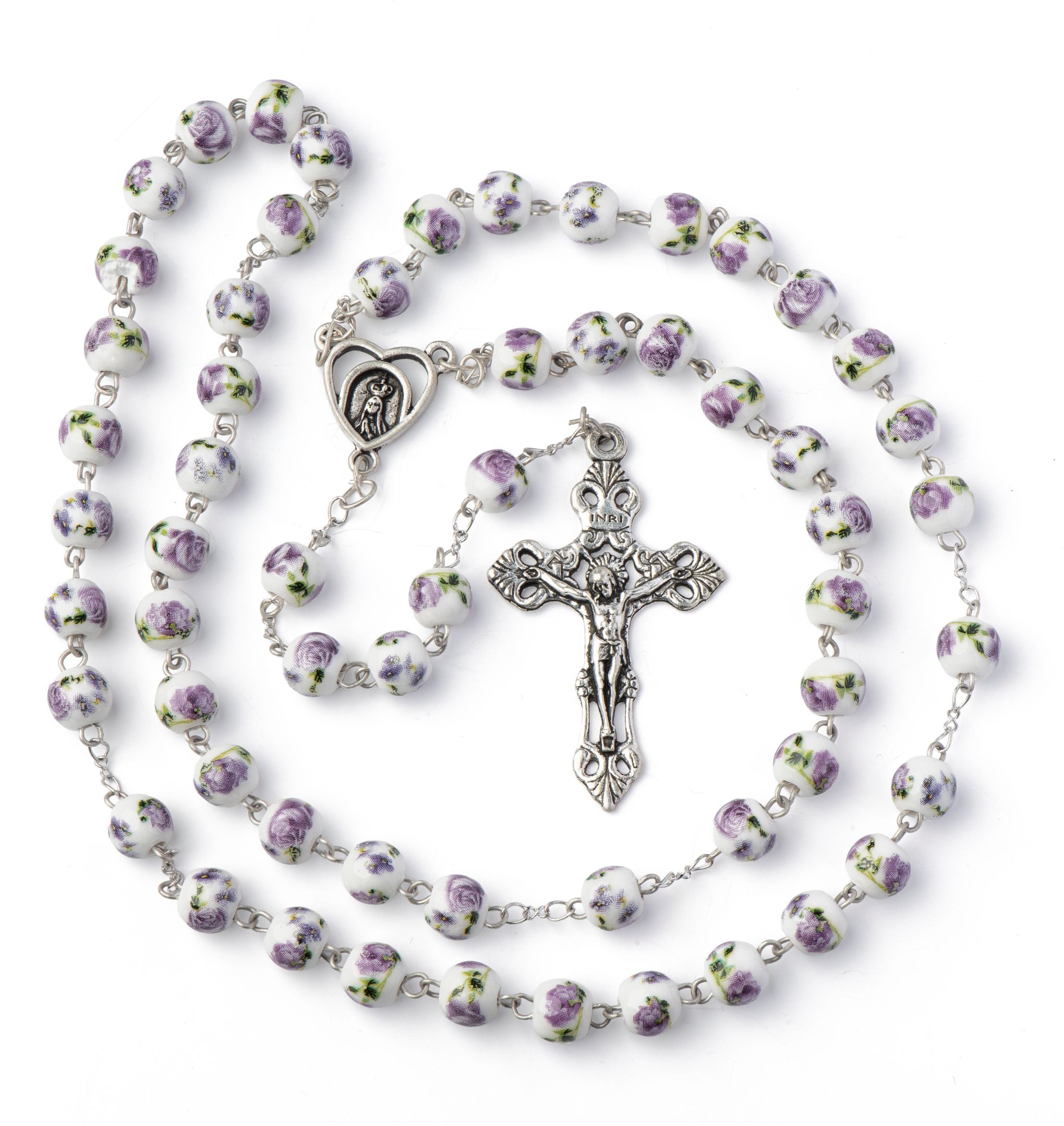 8mm Our Lady of Fátima Amethyst Flower Bead Rosary