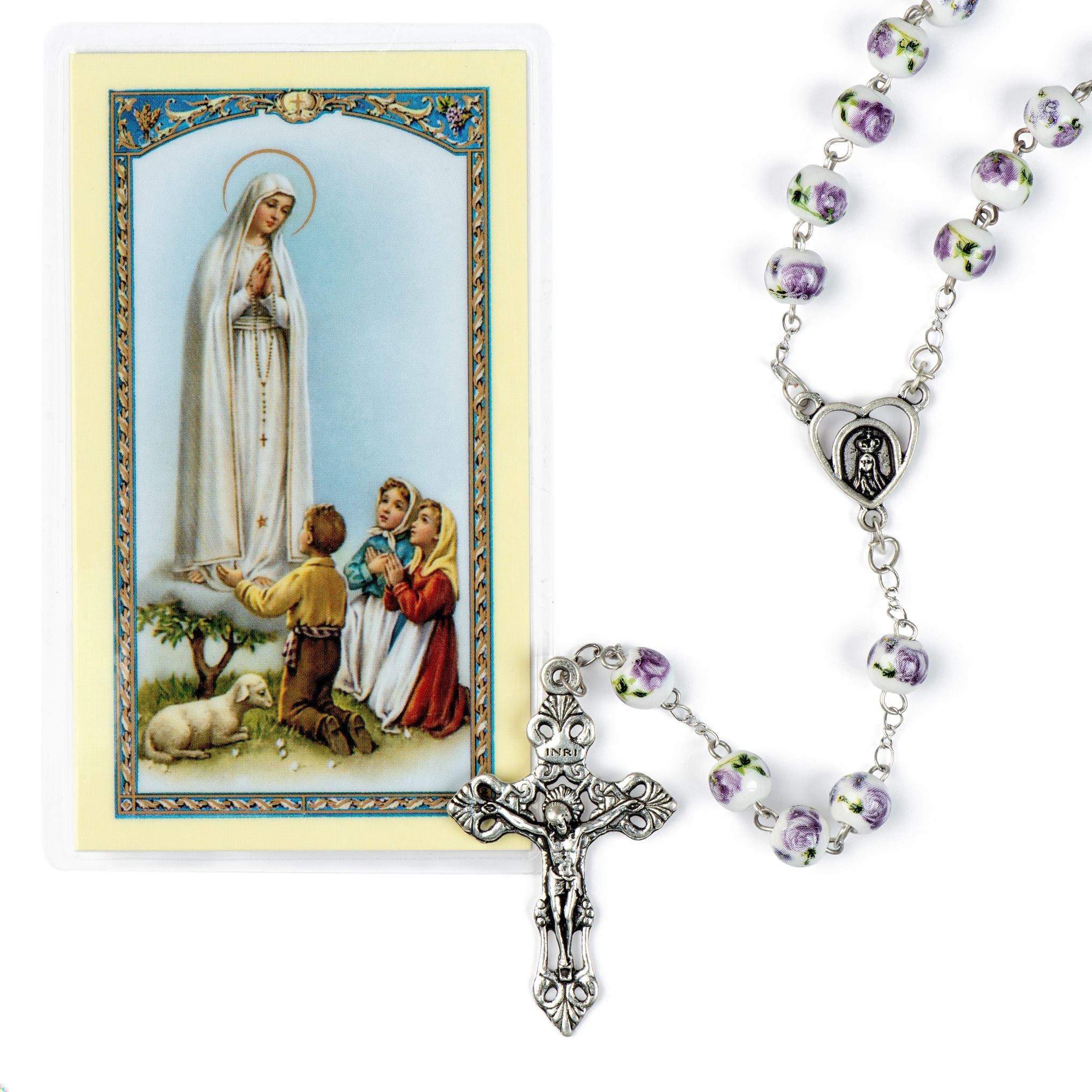 8mm Our Lady of Fátima Amethyst Flower Bead Rosary