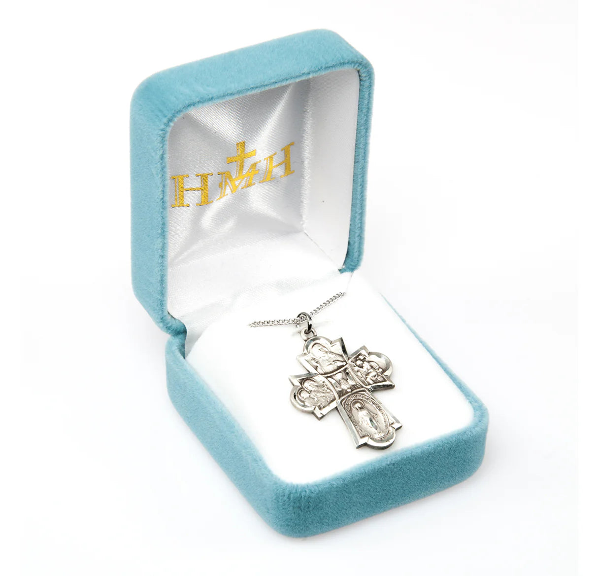 Back of Sterling Silver 4-Way Medal showing I Am A Catholic Please Call A Priest inscription and 925 sterling silver hallmark
