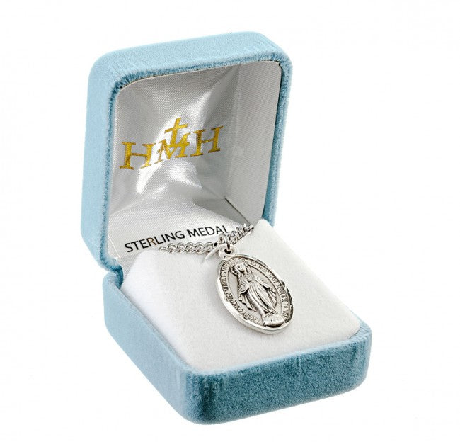 Sterling Silver Oval Miraculous Medal w 24 inch Chain