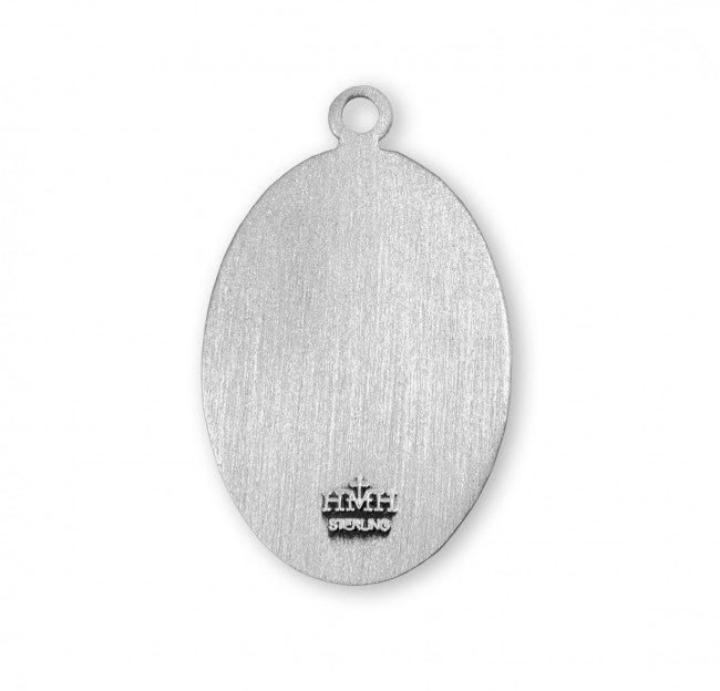 Patron Saint Peregrine Oval Sterling Silver Medal with 24 inch Chain