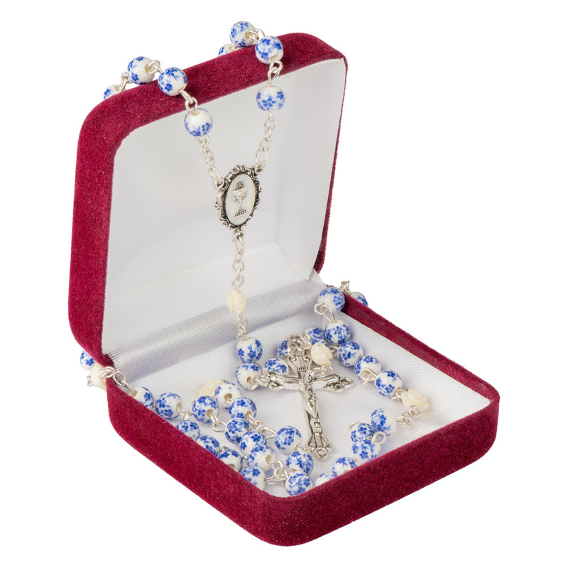 6mm Blue First Communion Rosary with Ceramic Beads