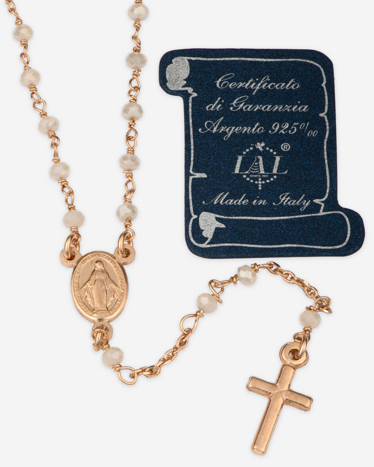 Gold Over Sterling Silver Rosary Necklace- Made in Italy