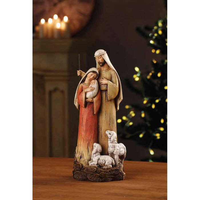 12" H Holy Family Nativity Figurine with Lambs