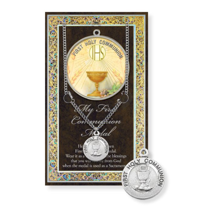 First Communion Catholic Medal with 18 inch Chain