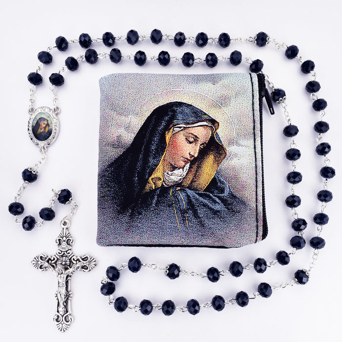 O.L. Sorrow Cross Rosary & Pouch
