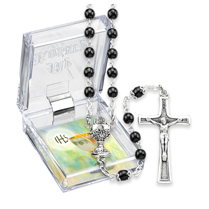 5mm Black Bead Rosary with Chalice Center