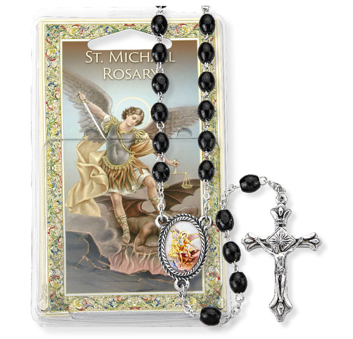 Black Wood Bead Saint Michael Specialty Rosary
