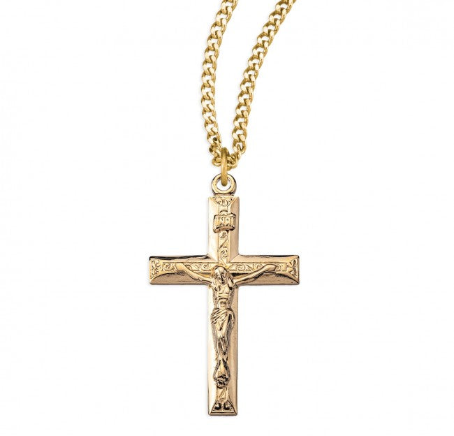 Gold Tone High Polish Sterling Silver Crucifix