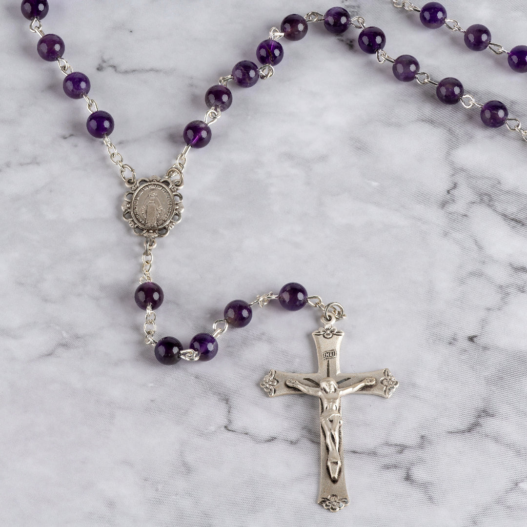 Sterling Silver Genuine Amethyst Rosary