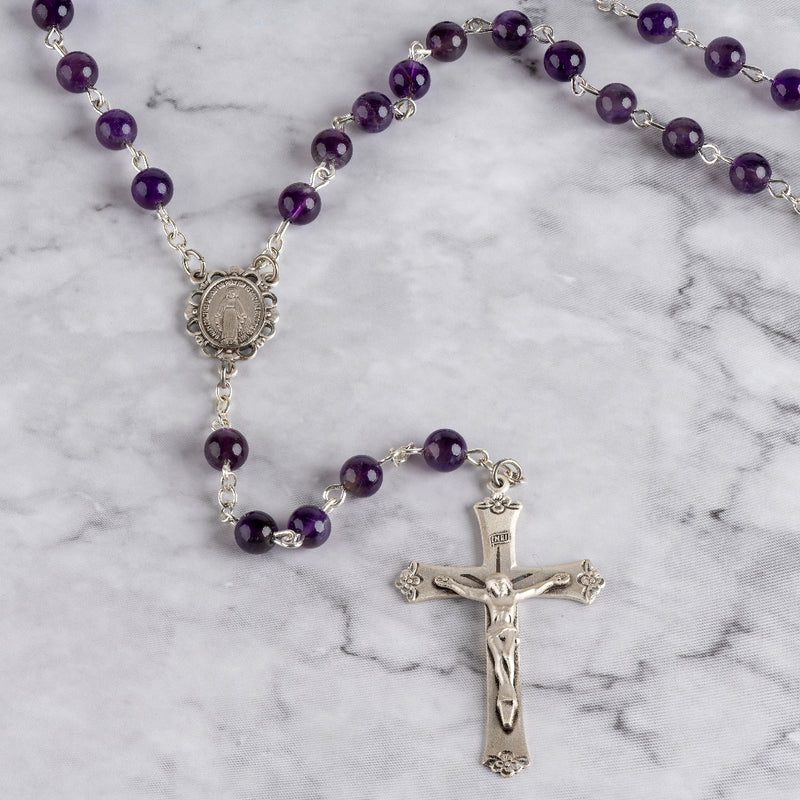 Sterling Silver Genuine Amethyst Rosary