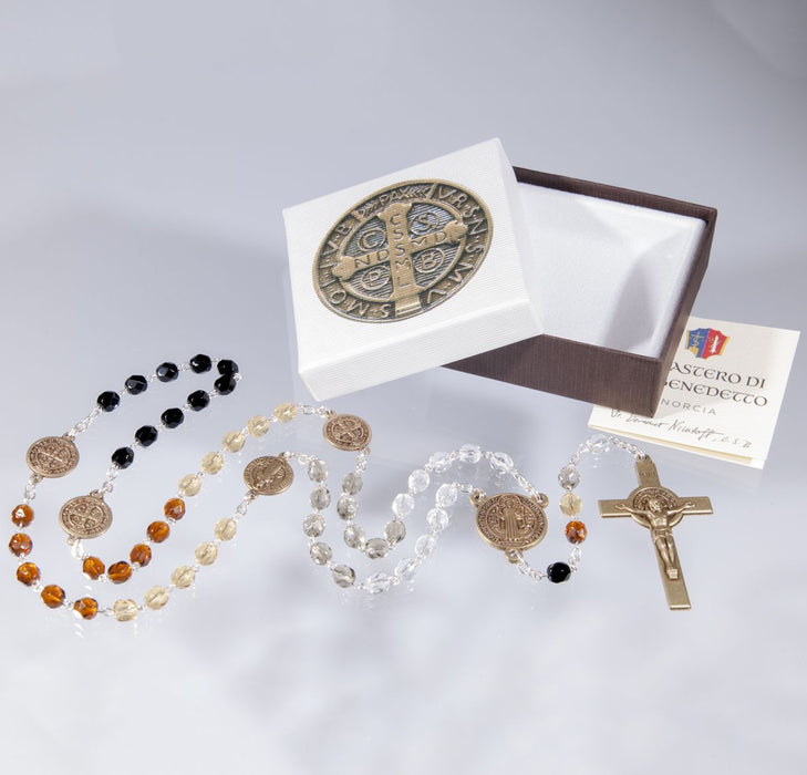Brown Glass Bead Saint Benedict Five Color Rosary Rosary Hirten 
