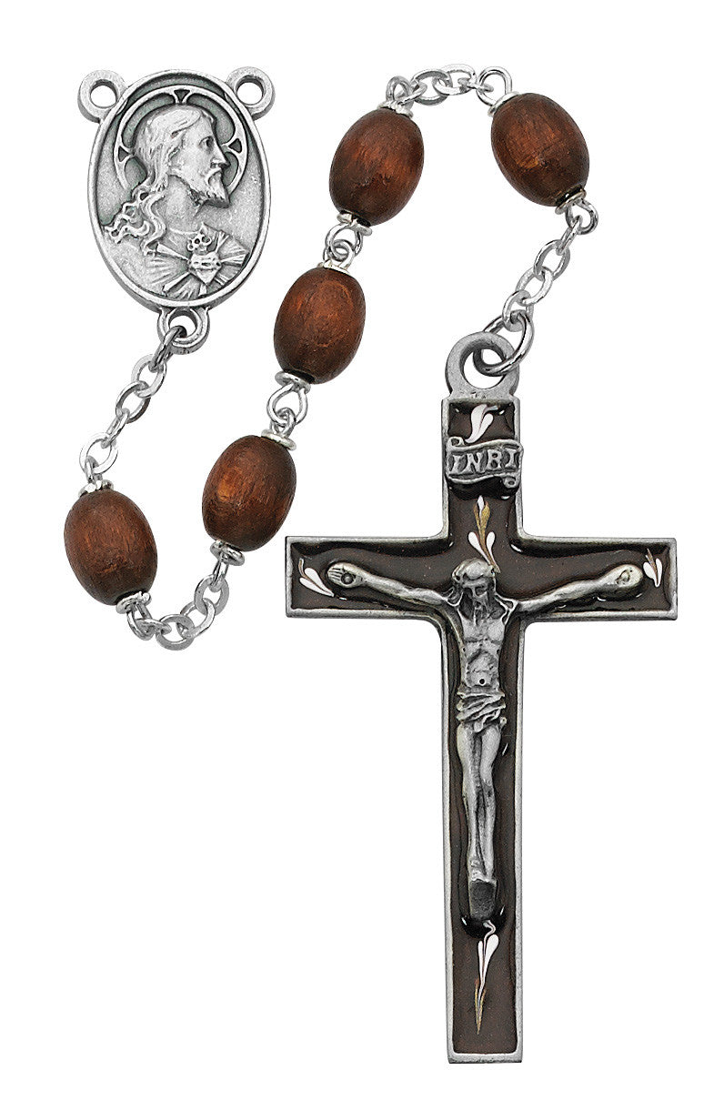 Sacred Heart Brown Wood Rosary