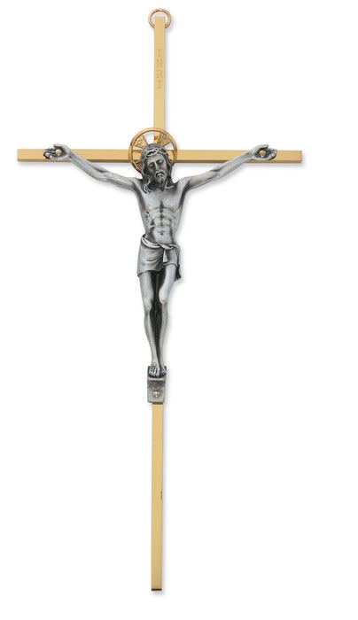 8" Gold and Silver Color Brass Crucifix