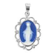 Dark Blue Sterling Silver Cameo Miraculous Medal HMH 