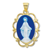 Dark Blue Gold Over Sterling Silver Cameo Miraculous Medal HMH 
