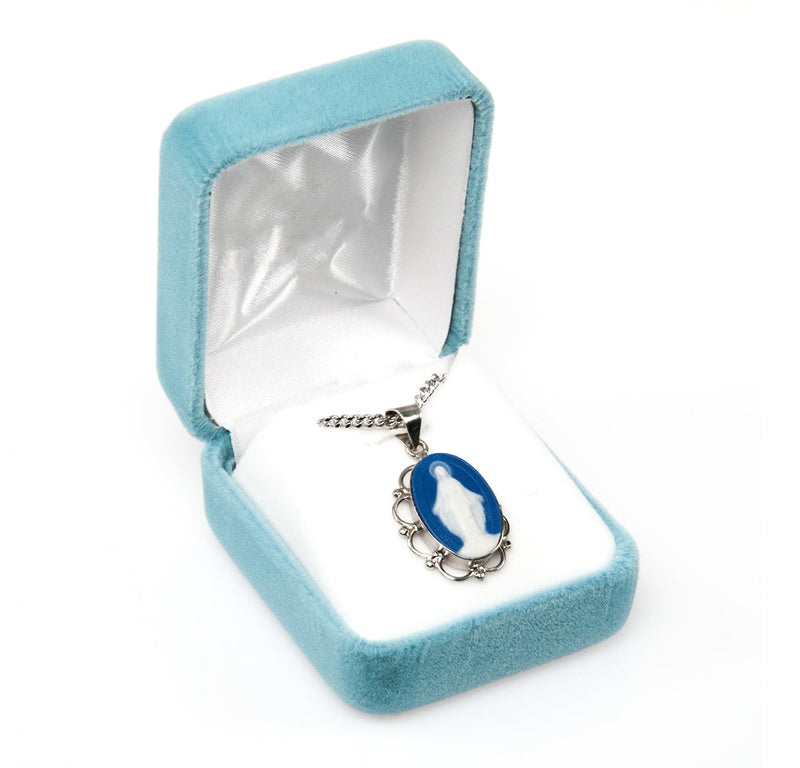 Dark Blue Sterling Silver Cameo Miraculous Medal HMH 