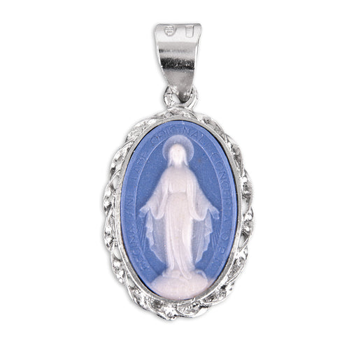 Light Blue Sterling Silver Cameo Miraculous Medal HMH 