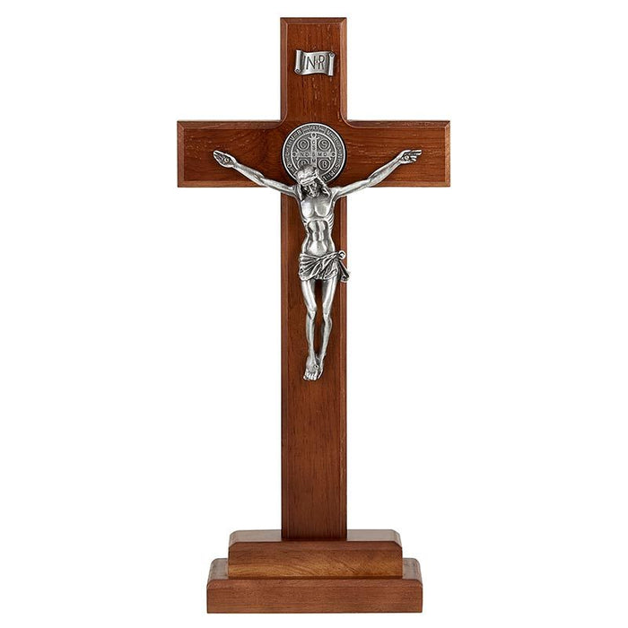 13" St. Benedict Standing Crucifix Christian Brands Catholic Antique Pewter 