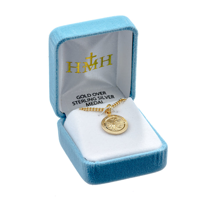 Gold Over Sterling Silver Round Shape Holy Baptism Medal HMH 