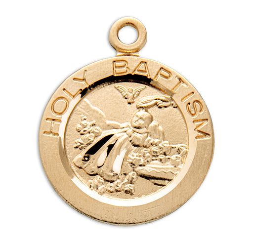 Gold Over Sterling Silver Round Shape Holy Baptism Medal HMH 