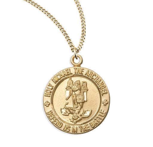 Saint Michael Round Gold over Sterling Silver Medal Medal HMH 