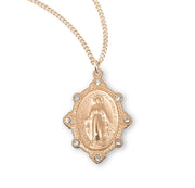 Gold Over Sterling Silver Miraculous Medal Set with Clear Crystals HMH 