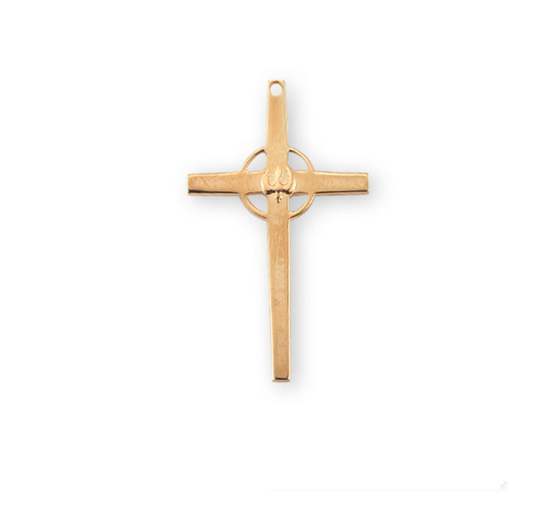Gold Over Sterling Silver High Polished Holy Spirit Cross with a Pierced Halo HMH 