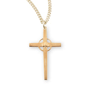 Gold Over Sterling Silver High Polished Holy Spirit Cross with a Pierced Halo HMH 