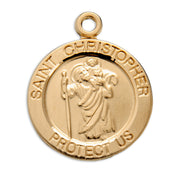 Patron Saint Christopher Round Gold Over Sterling Silver Medal Medal HMH 