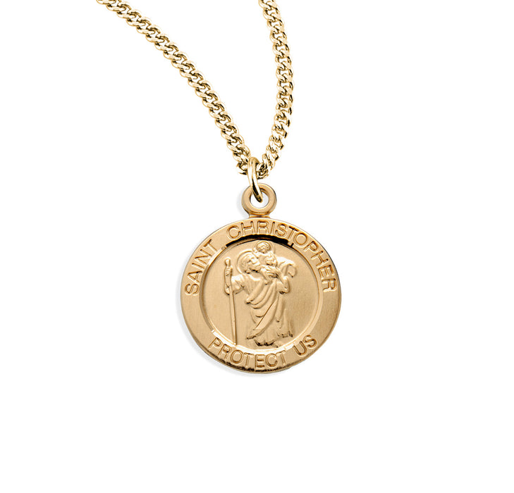 Patron Saint Christopher Round Gold Over Sterling Silver Medal Medal HMH 