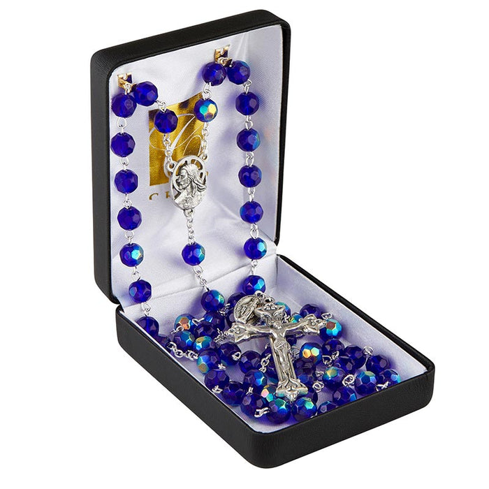 Creed 8mm Italian Sapphire Rosary with Fire-Polished Beads